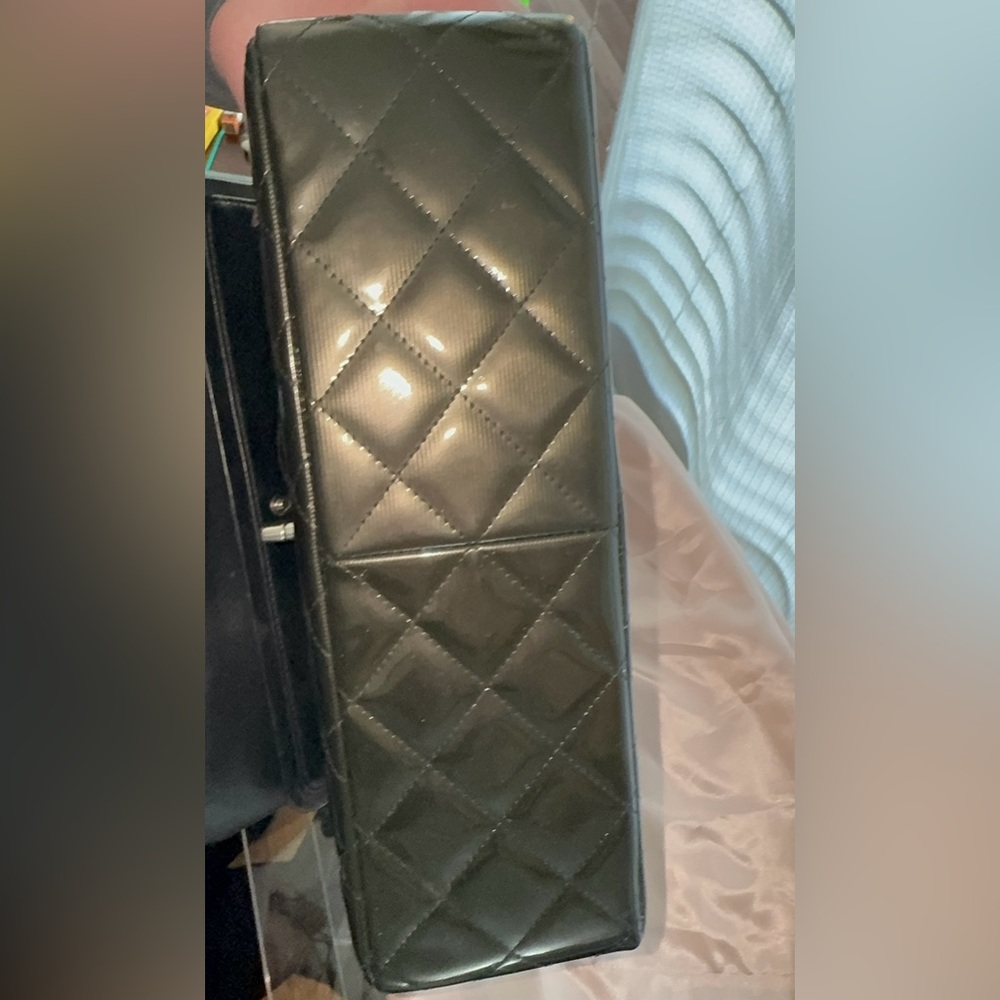EUC Chanel JUMBO Double Flap Striated Green Quilted Patent Leather Shoulder Bag - Picture 5 of 16